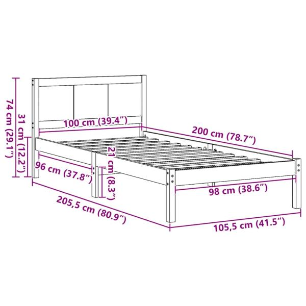 Kiefernholz Bettgestell Gewachst Braun Massivholz 100 x 200 cm