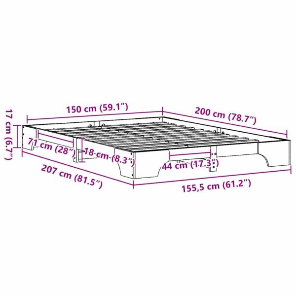 Bettgestell Natürlich Massivholz Kiefer Kingsize Langlebig