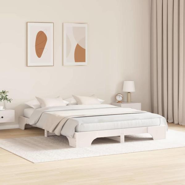 Bettgestell Weiß Holz 140 x 200 cm Langlebig