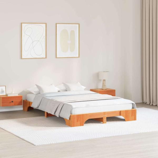 ARDEBO.de - Bettgestell Wachsbrown Massivholz 120 x 190 cm Robust