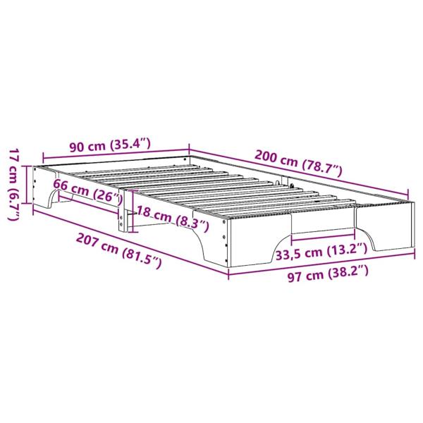 Bettgestell Natur Kiefernholz 90 x 200 cm Langlebig Bettgestell