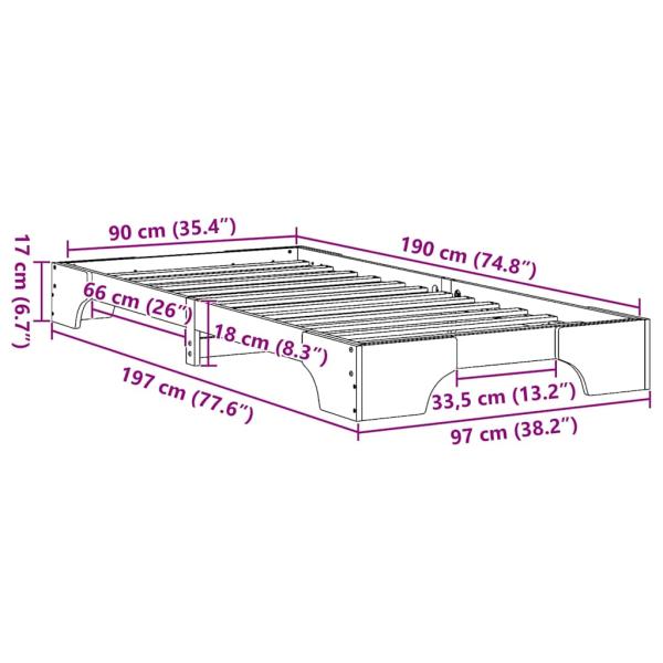 Bettgestell Natürlich Massivholz-Kiefer 90 x 190 cm Ergonomisch