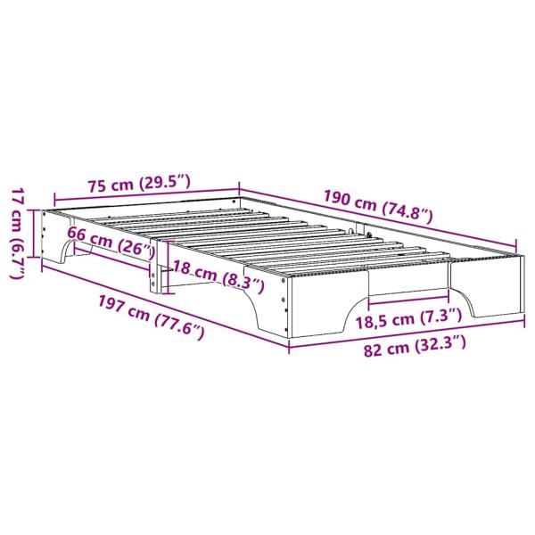 Bettgestell Wachsbrown Massivholz 75 x 190 cm Bettgestell