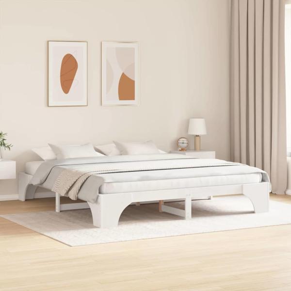 Bettgestell Weiß Massives Holz 200 x 200 cm Schlicht