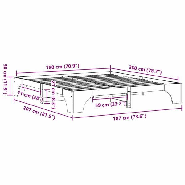 Bettgestell Weiß Massivholz 180 x 200 cm Bettgestell Rechteckig