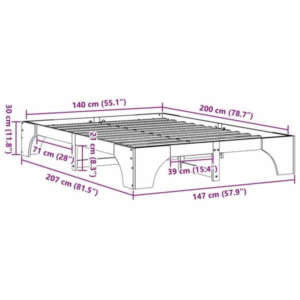 Bettrahmen Weiß Holz 140 x 200 cm Minimalistisch