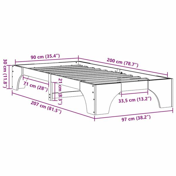 Bettrahmen Wax Brown Massivholz 90 x 200 cm Langlebig