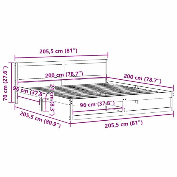 Bettgestell Gewachst braun Massivholz Kiefer 200 x 200 cm