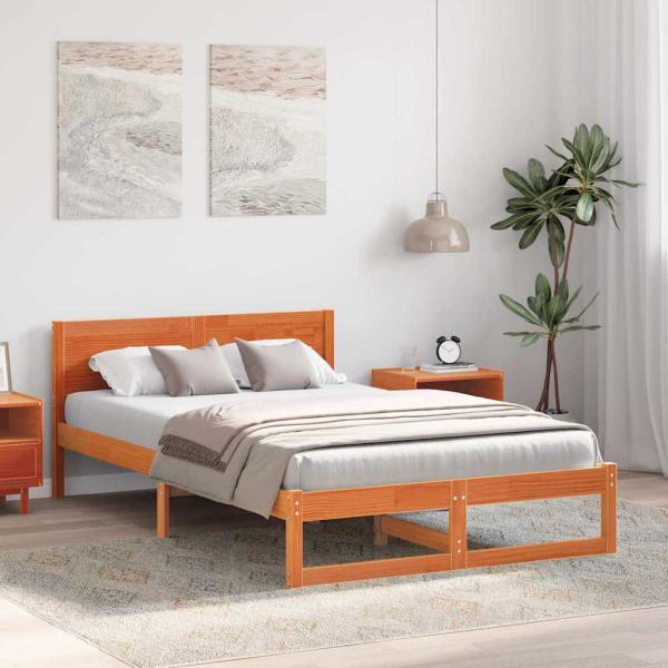 Bettgestell Wachsbraun Massivholz 120 x 190 cm Bettgestell