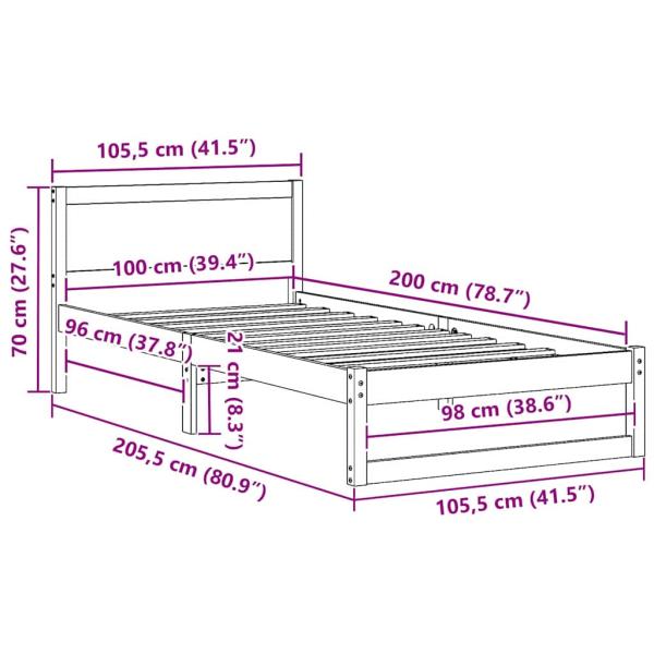 Bettgestell Wachsbraun Massivholz 100 x 200 cm Langlebig