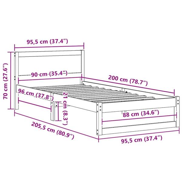 Bettgestell Weiß Holz 90 x 200 cm Minimalistisches Bettgestell