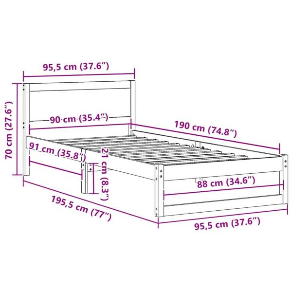 Bettgestell Weiß Holz 90 x 190 cm Bettgestell Rechteckig