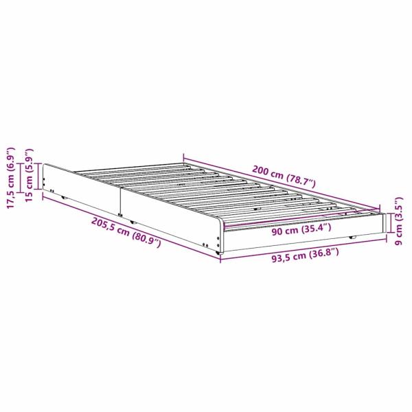 Bettgestell Wachsbraun Massivholz Kiefer 90 x 200 cm Langlebig