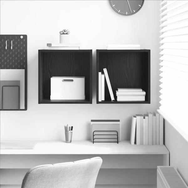 ARDEBO.de - Wandregale 2 Stück Schwarz Eiche 37x37x37 cm Holzwerkstoff