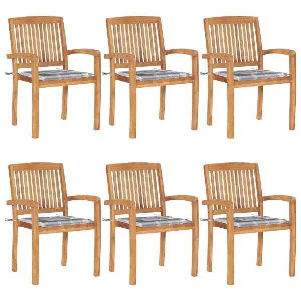 ARDEBO.de - Stapelbare Gartenstühle mit Kissen 6 Stk. Massivholz Teak