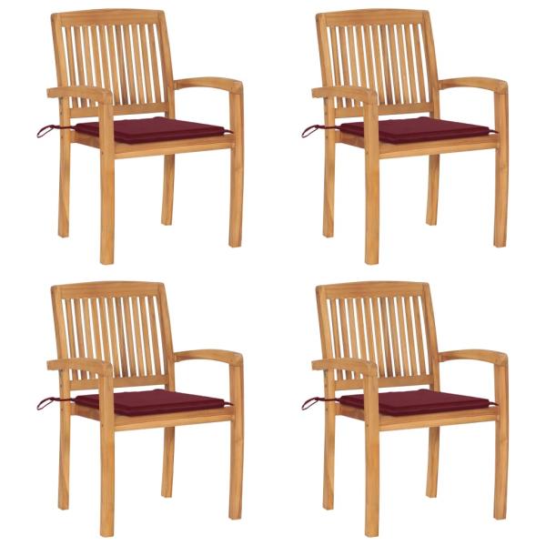 ARDEBO.de - Stapelbare Gartenstühle mit Kissen 4 Stk. Massivholz Teak