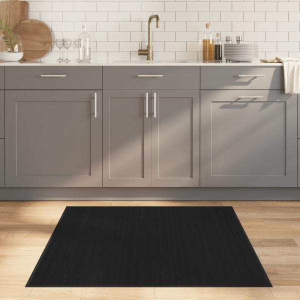 ARDEBO.de - Teppich Quadratisch Schwarz 100x100 cm Bambus