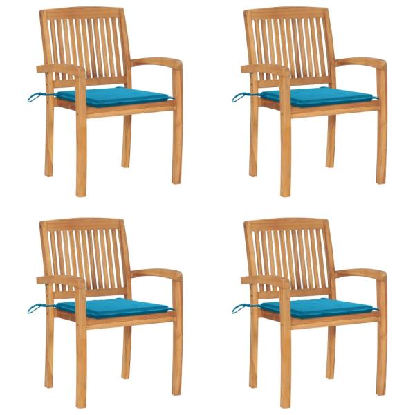 ARDEBO.de - Stapelbare Gartenstühle mit Kissen 4 Stk. Massivholz Teak