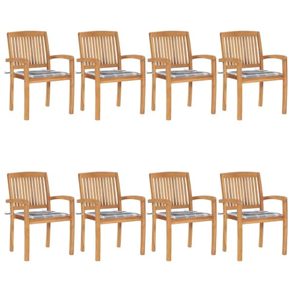 ARDEBO.de - Stapelbare Gartenstühle mit Kissen 8 Stk. Massivholz Teak