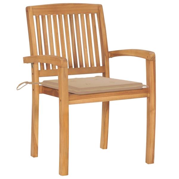 Stapelbare Gartenstühle mit Kissen 6 Stk. Massivholz Teak