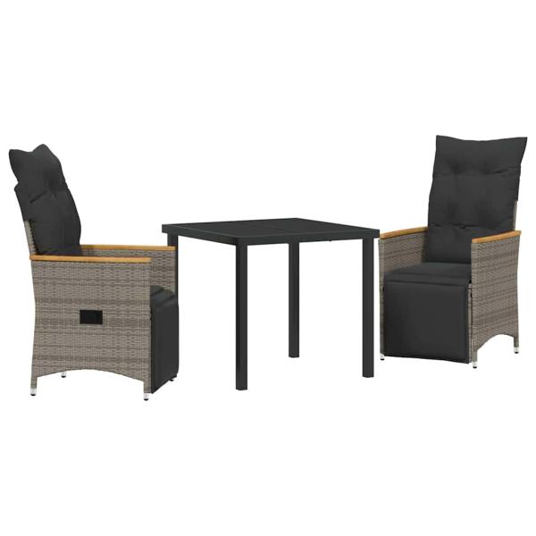 3-teiliges Garten-Ess-Set mit Kissen Grau Poly-Rattan