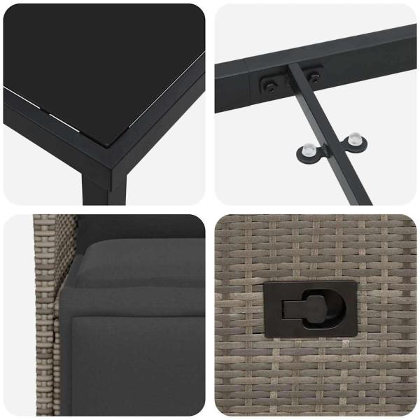 3-teiliges Garten-Ess-Set mit Kissen Grau Poly-Rattan