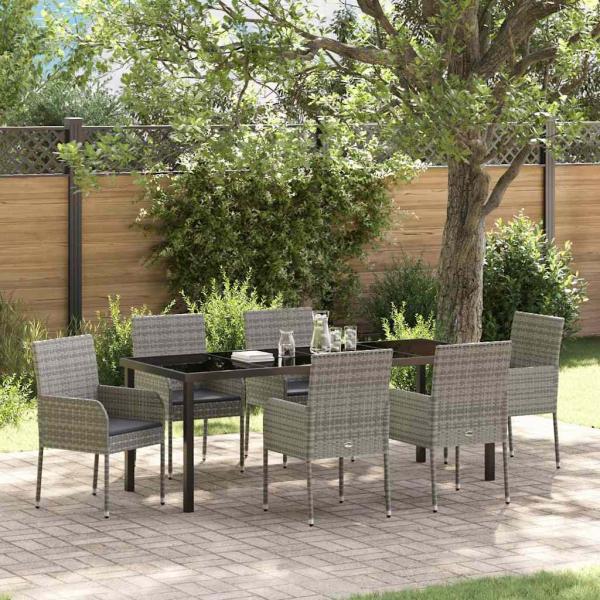 ARDEBO.de - Garten Essgruppe 7 stk. Grau Poly-Rattan