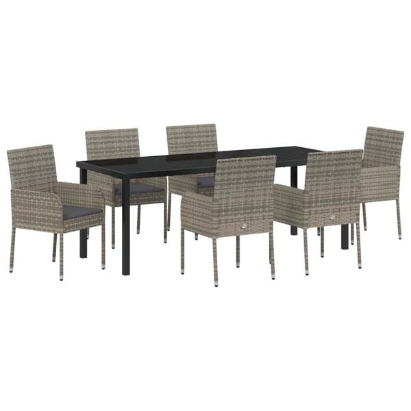 Garten Essgruppe 7 stk. Grau Poly-Rattan