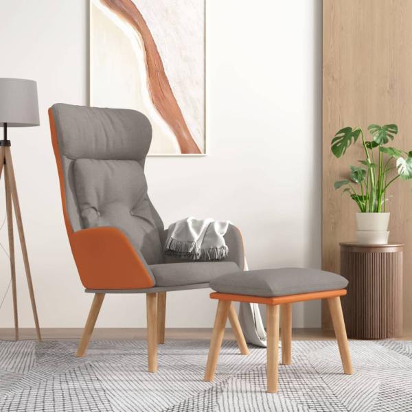ARDEBO.de - Relaxsessel mit Hocker Hellgrau Kunstleder & Stoff