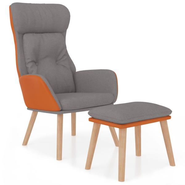 Relaxsessel mit Hocker Hellgrau Kunstleder & Stoff