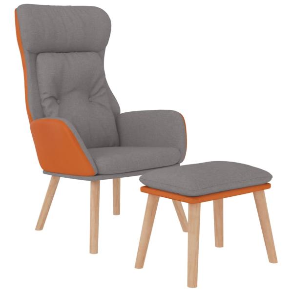 Relaxsessel mit Hocker Hellgrau Kunstleder & Stoff