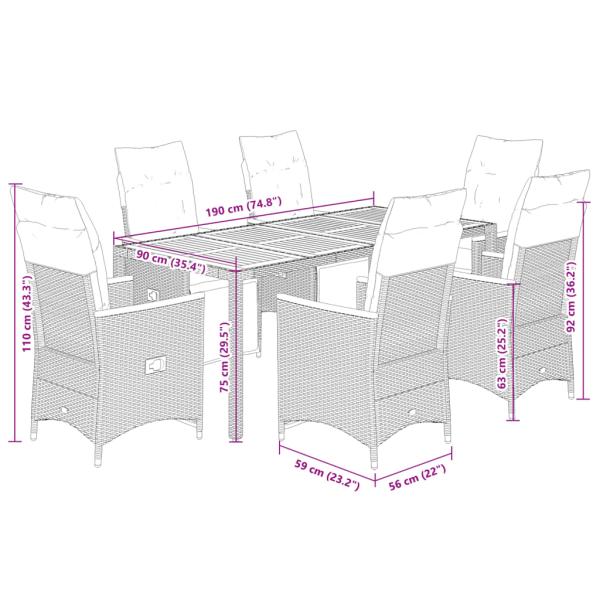 7-tlg. Garten-Bistro-Set mit Kissen Grau Poly Rattan