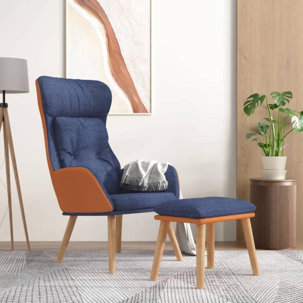 ARDEBO.de - Relaxsessel mit Hocker Blau Kunstleder & Stoff