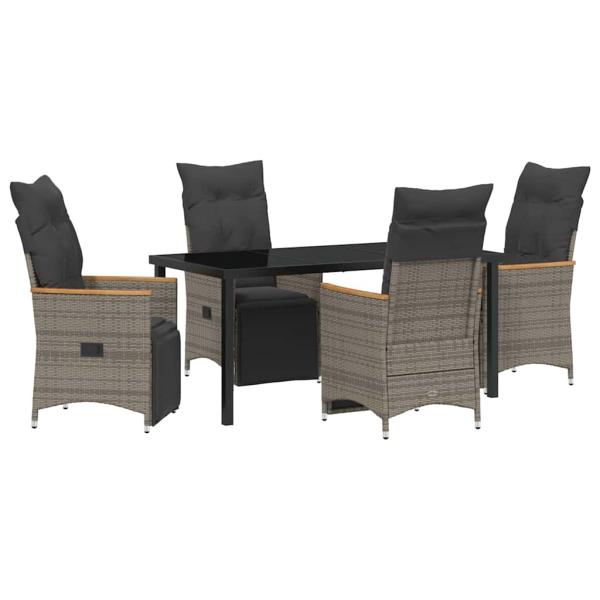 5-teiliges Garten-Dining-Set mit Kissen Grau Poly-Rattan