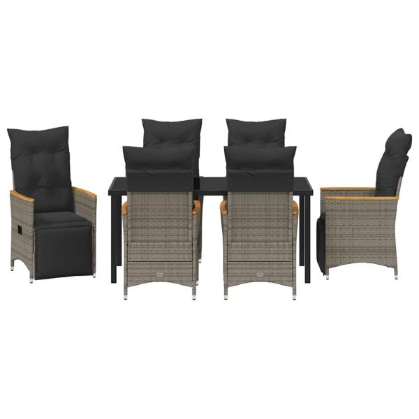 7-teiliges Garten-Dining-Set mit Kissen Grau Poly-Rattan