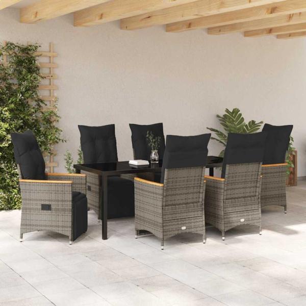Garten Essgruppe 7 stk. Grau Poly-Rattan