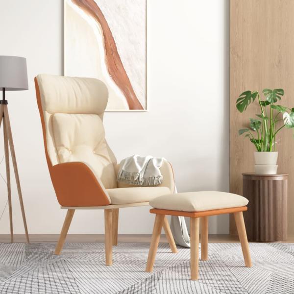 ARDEBO.de - Relaxsessel mit Hocker Creme Kunstleder & Stoff