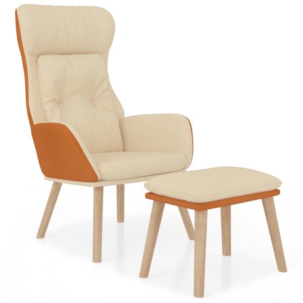 Relaxsessel mit Hocker Creme Kunstleder & Stoff