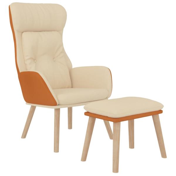 Relaxsessel mit Hocker Creme Kunstleder & Stoff