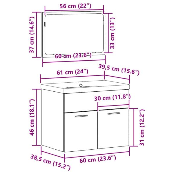 3-teiliges Badezimmermöbel Set Altholz MDF Waschbeckenunterschrank mit Becken und Wandspiegel für rustikale Aufbewahrungslösungen