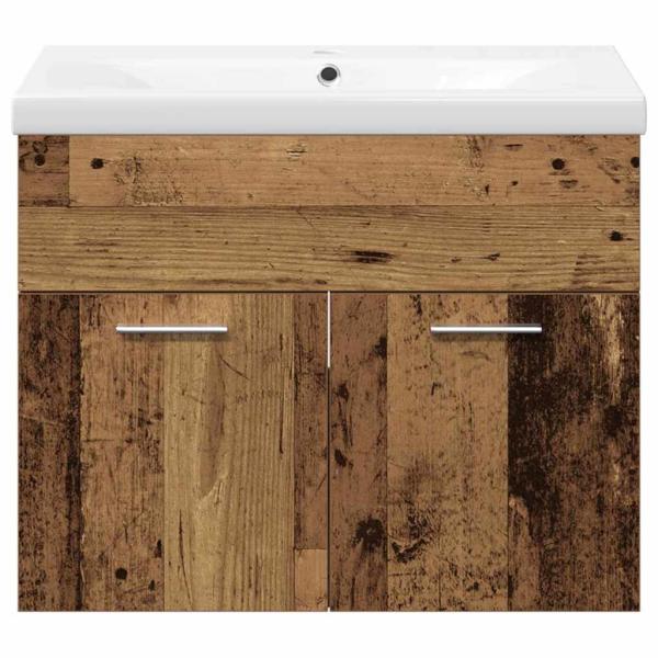 3-teiliges Badezimmermöbel Set Altholz MDF Waschbeckenunterschrank mit Becken und Wandspiegel für rustikale Aufbewahrungslösungen