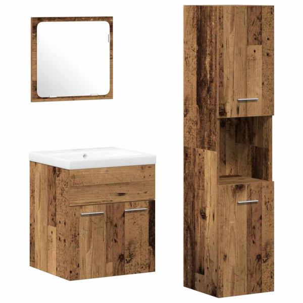 Badezimmermöbel-Set 4 Stk. Altholz Holzwerkstoff