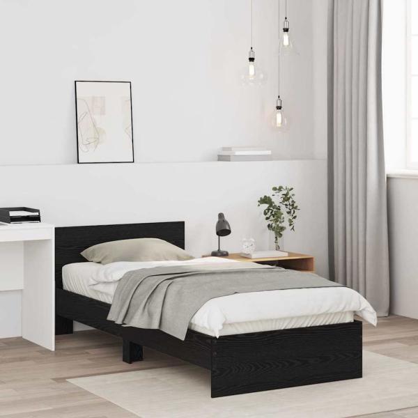 Bettgestell ohne Matratze mit Kopfteil Schwarzes Eichenholz 75x190 cm