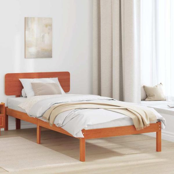 ARDEBO.de - Bettgestell mit Kopfteil Wachsbrown 90x200 cm Massivholz Kiefer