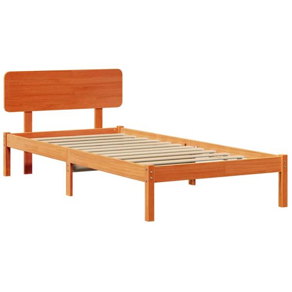 Bettgestell mit Kopfteil Wachsbrown 90x200 cm Massivholz Kiefer