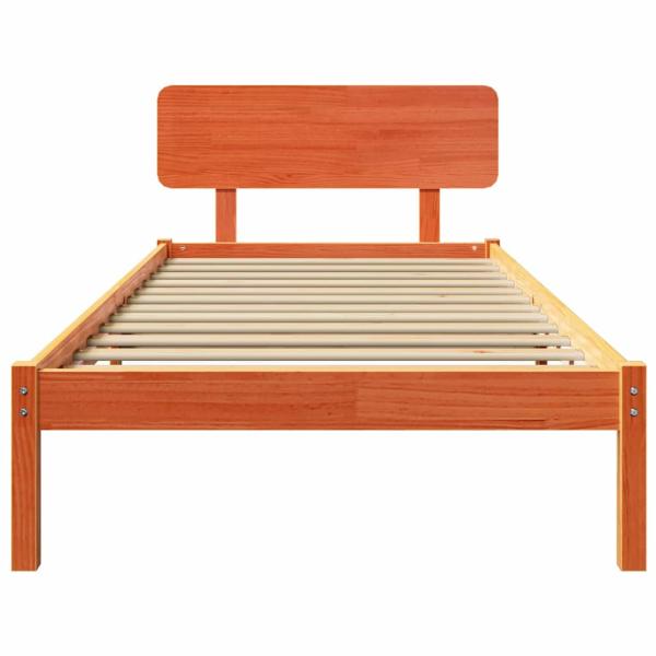 Bettgestell mit Kopfteil Wachsbrown 90x200 cm Massivholz Kiefer