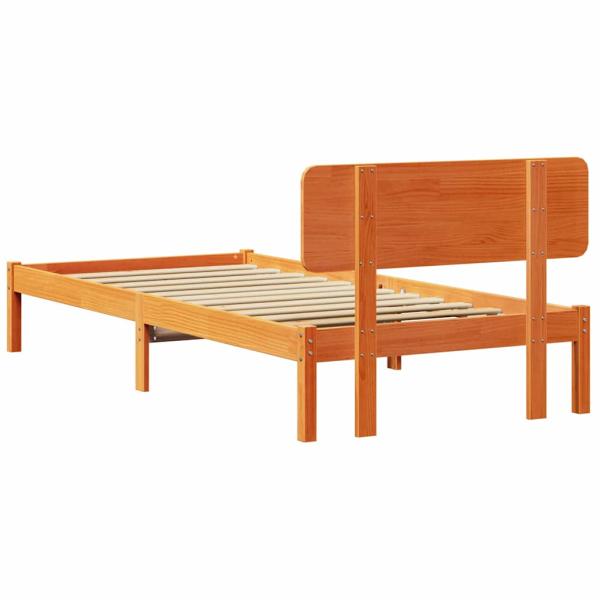 Bettgestell mit Kopfteil Wachsbrown 90x200 cm Massivholz Kiefer