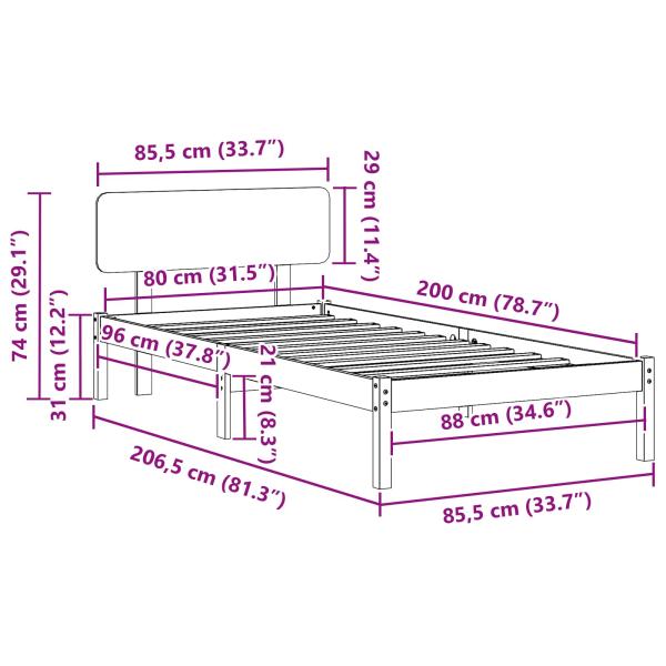 Bettgestell mit Kopfteil Weiß 80x200 cm Massivholz Kiefer
