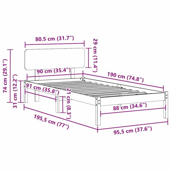 Bettgestell mit Kopfteil 90x190 cm Massivholz Kiefer