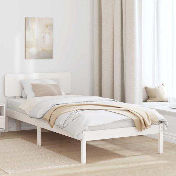 ARDEBO.de - Bettgestell mit Kopfteil Weiß 90x190 cm aus massivem Kiefernholz